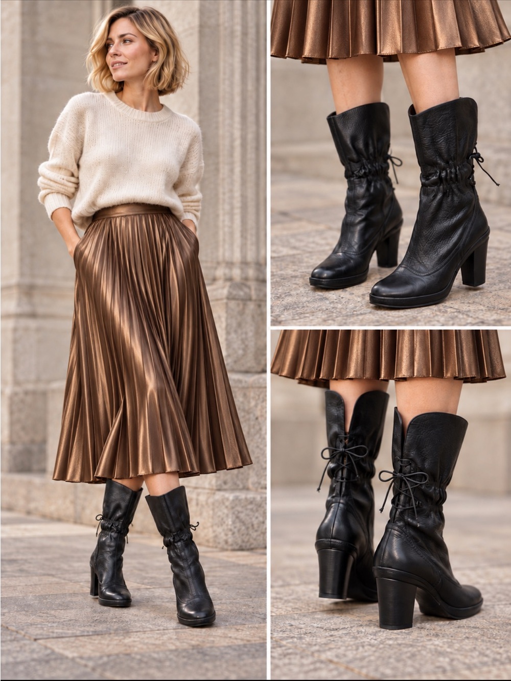 Clarks Black Leather Lace-Up Mid-Calf Boots